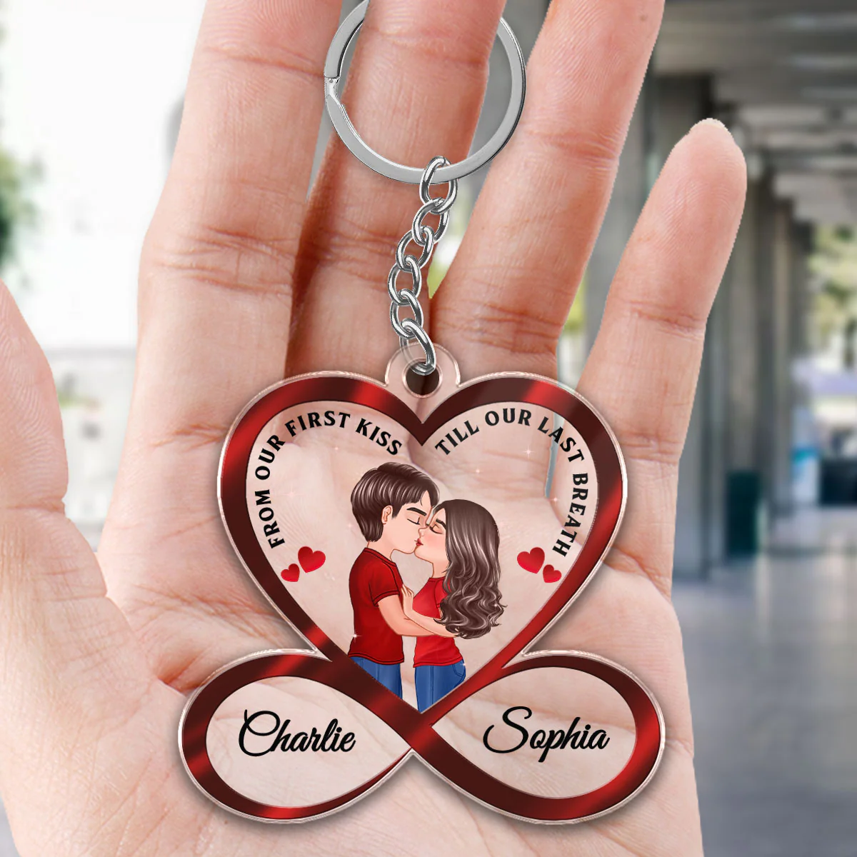 Infinity Heart Couple Kissing Anniversary Gift For Him Gift For Her Personalized Acrylic Keychain - Image 4