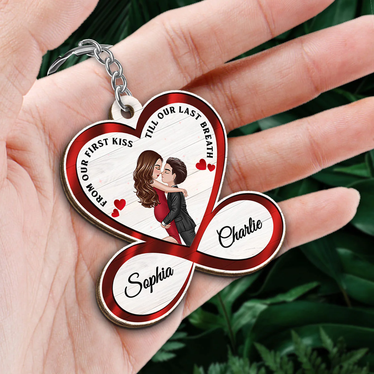 Infinity Heart Doll Couple Hugging Kissing You And Me We Got This Personalized Wooden Keychain - Image 2