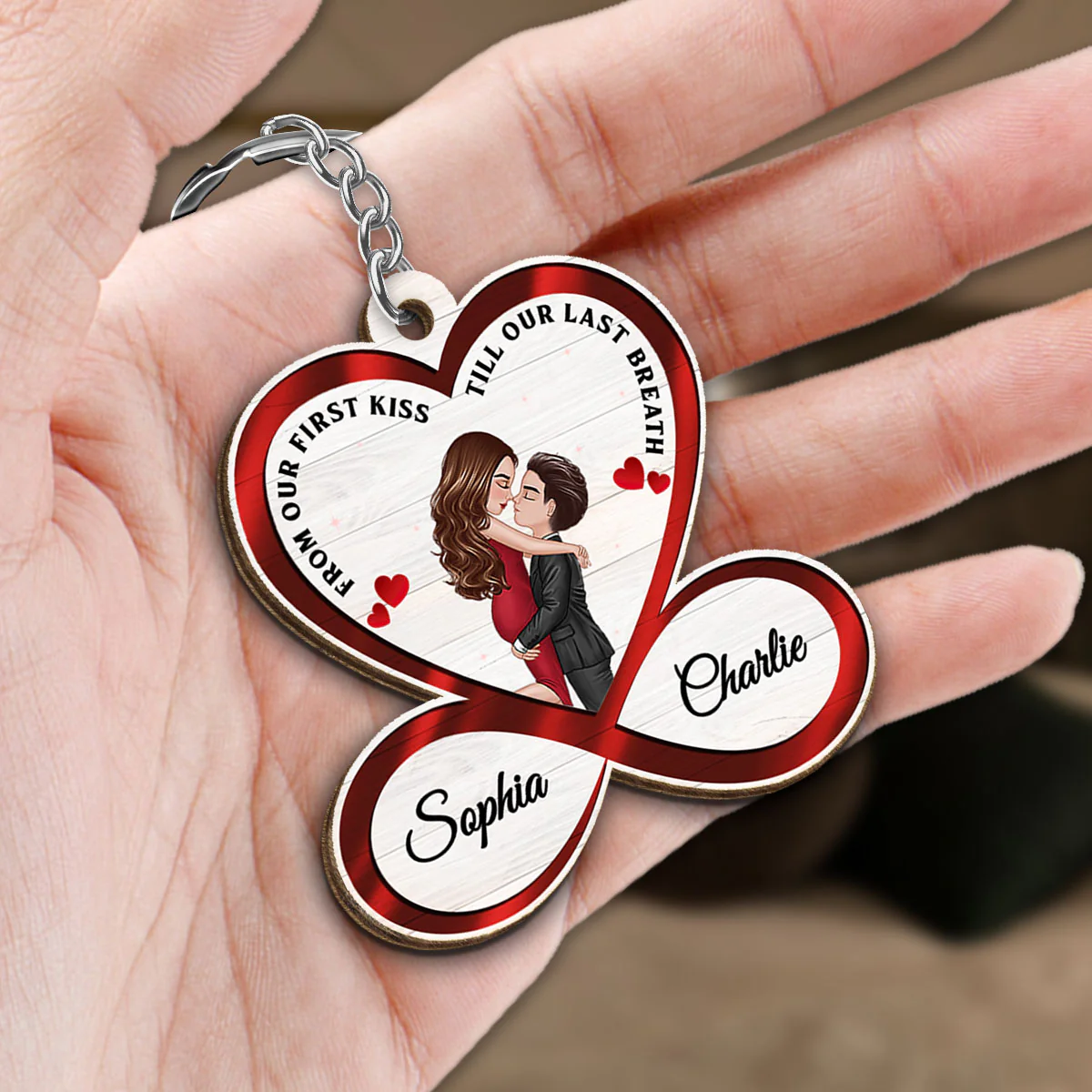 Infinity Heart Doll Couple Hugging Kissing You And Me We Got This Personalized Wooden Keychain - Image 5
