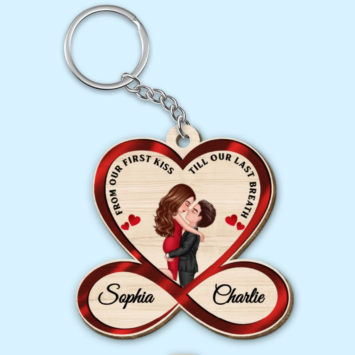 Infinity Heart Doll Couple Hugging Kissing You And Me We Got This Personalized Wooden Keychain - Image 6