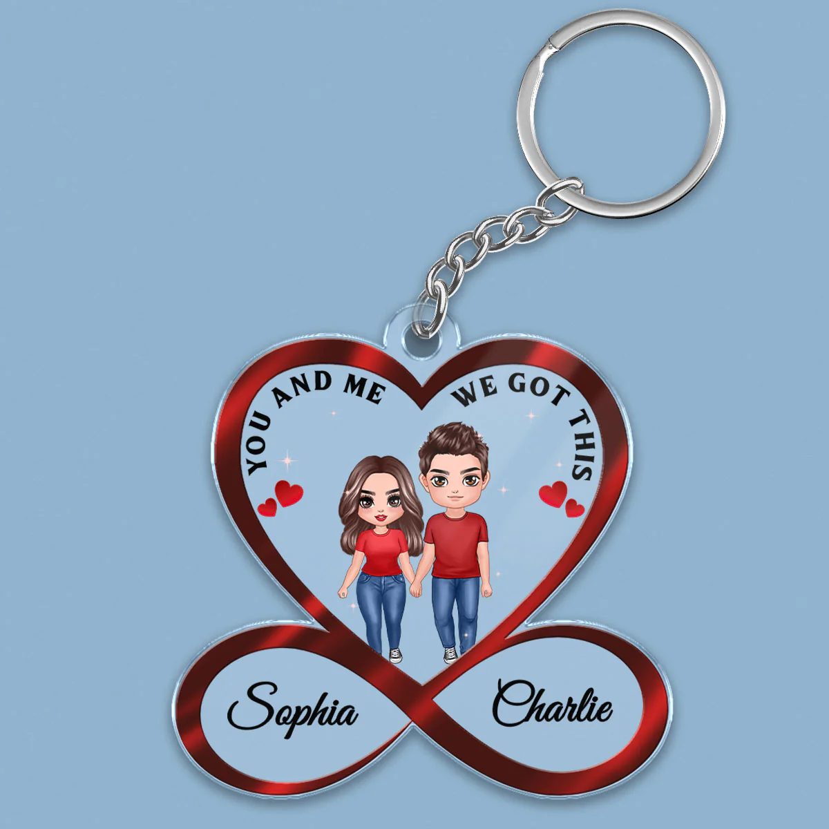 Infinity Heart Doll Couple Standing Anniversary Gift For Him Gift For Her Personalized Acrylic Keychain - Image 2
