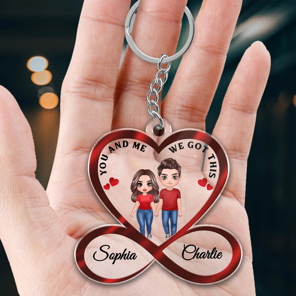Infinity Heart Doll Couple Standing Anniversary Gift For Him Gift For Her Personalized Acrylic Keychain - Image 5