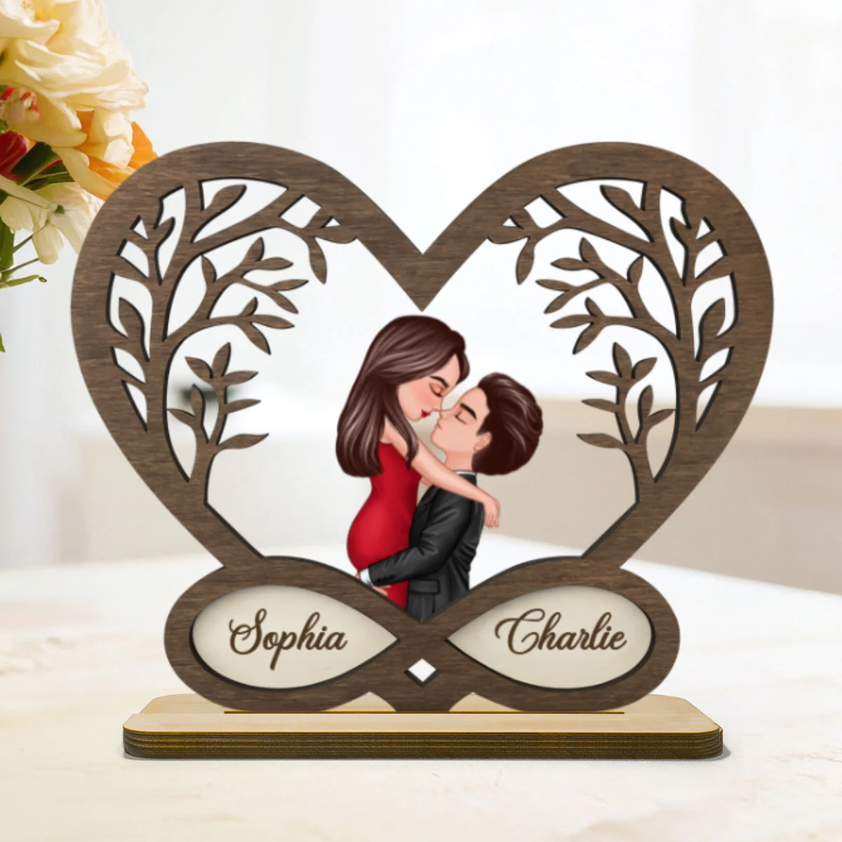 Infinity Heart Love Sign Romantic Couple - Personalized Standing Wooden Plaque - Gift for Couple - Image 10