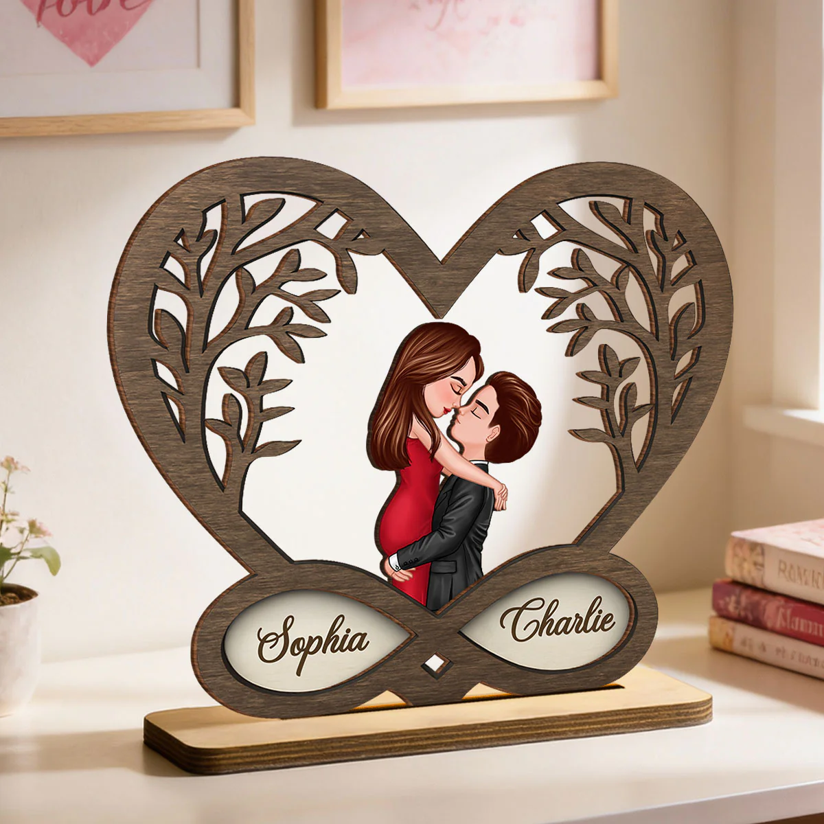Infinity Heart Love Sign Romantic Couple - Personalized Standing Wooden Plaque - Gift for Couple - Image 2