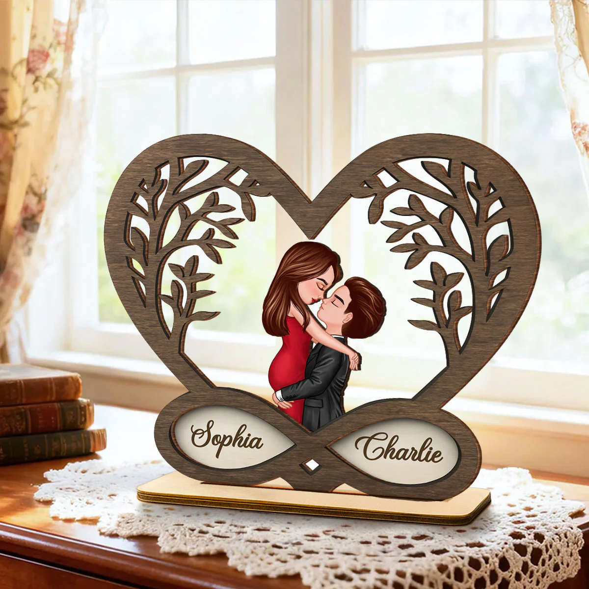 Infinity Heart Love Sign Romantic Couple - Personalized Standing Wooden Plaque - Gift for Couple - Image 3