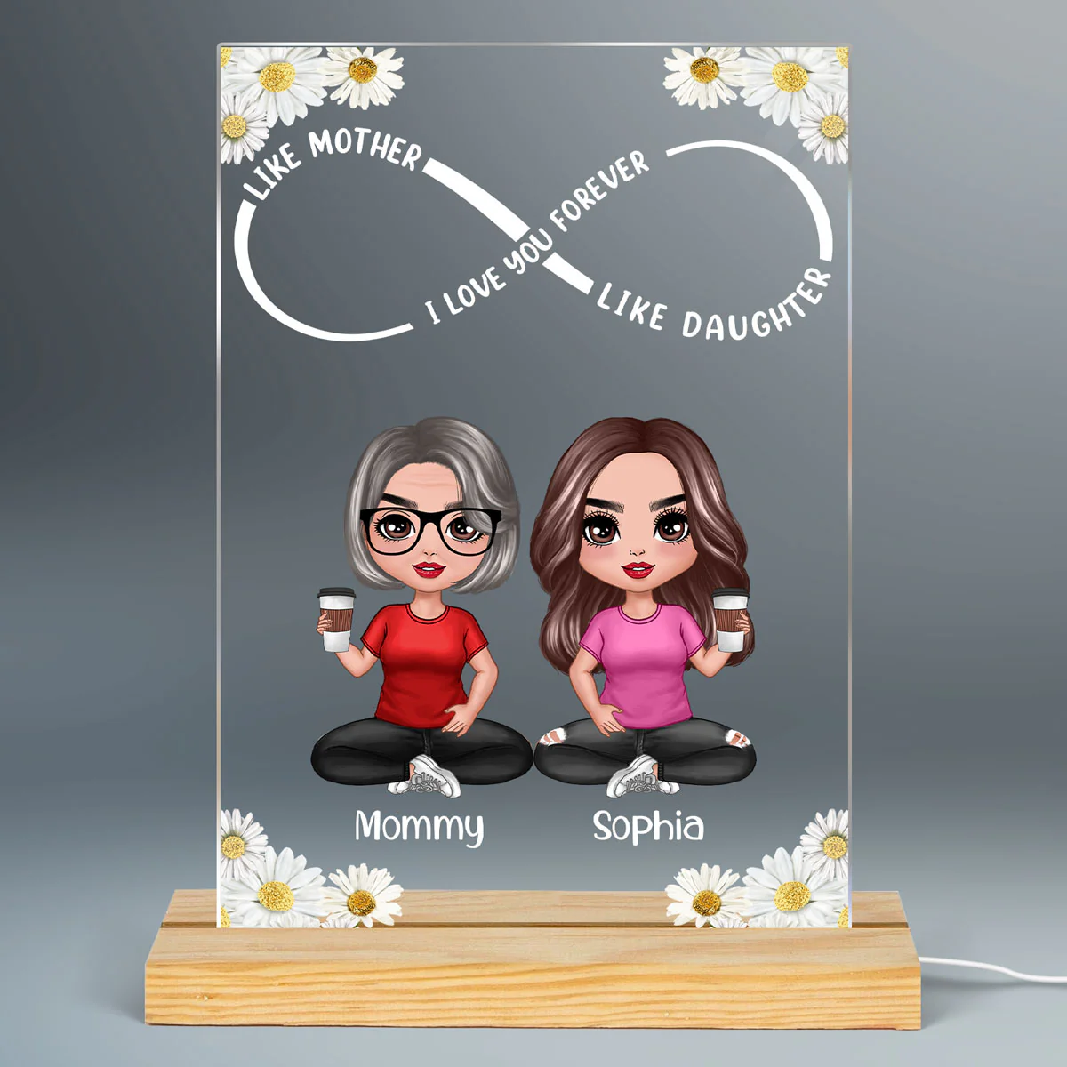 Infinity Like Mother Like Daughter Personalized Rectangle Acrylic Plaque LED Night Light - Image 2