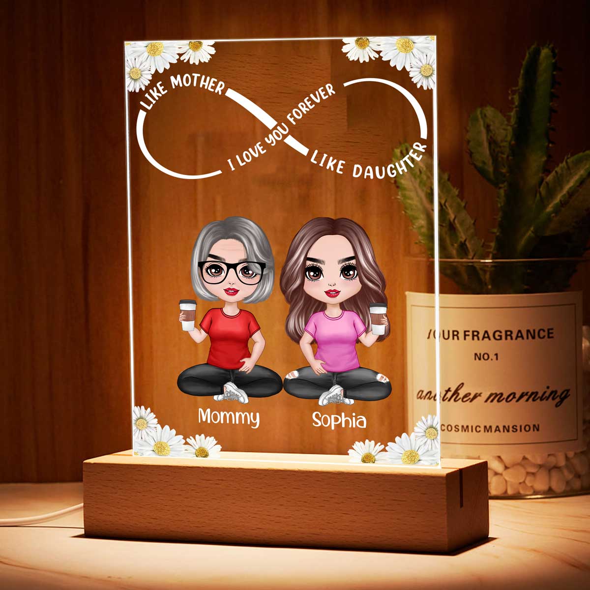 Infinity Like Mother Like Daughter Personalized Rectangle Acrylic Plaque LED Night Light - Image 3