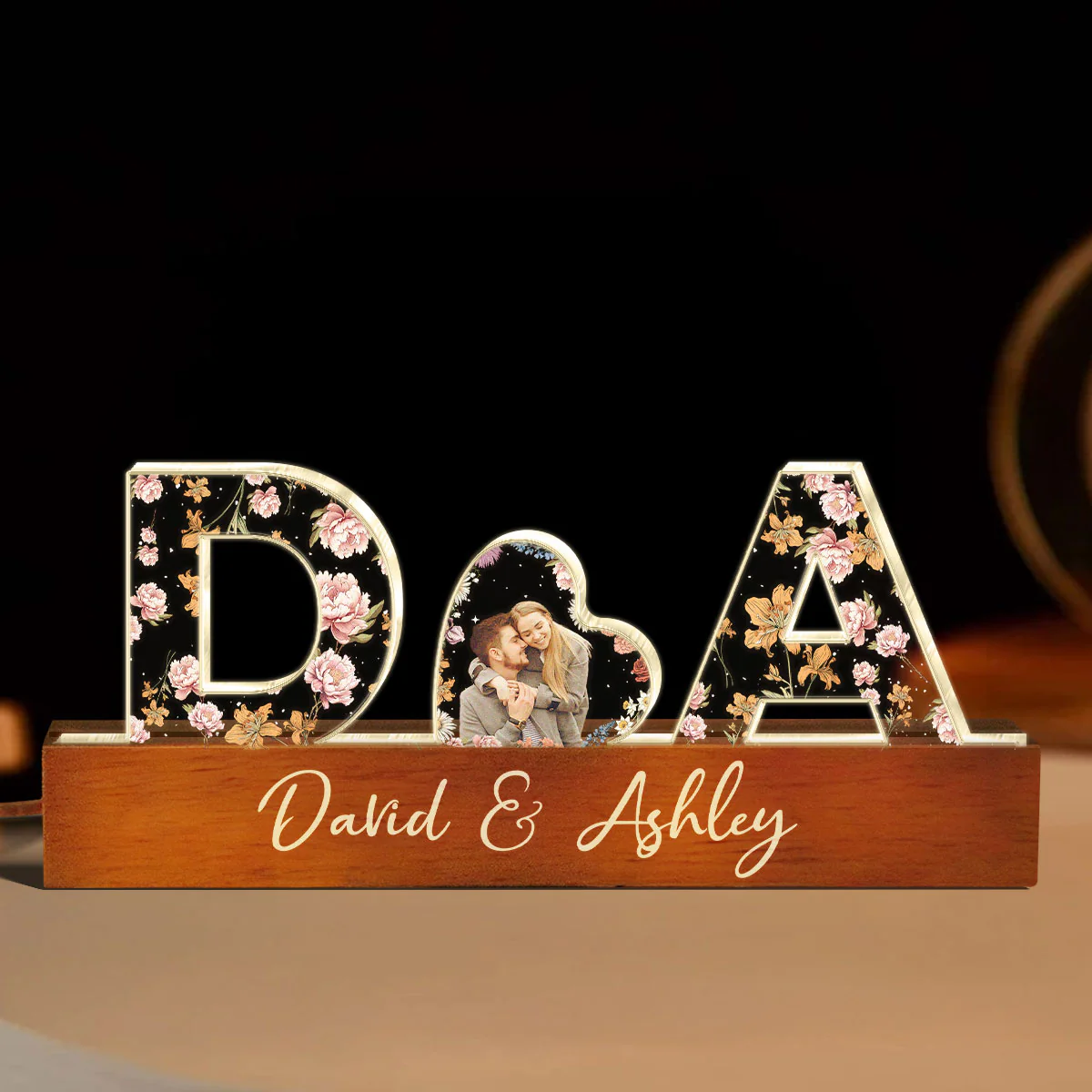 Initial Letters Couple Birth Month Custom Flower Printed LED Night Light, Anniversary Gift for her & for him, Photo Upload - Image 2