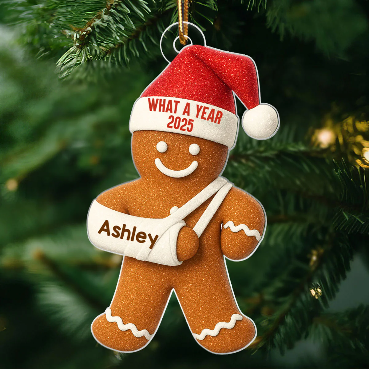 Injury Gingerbread 3D Effect Glitter - Personalized Acrylic Ornament - Funny Christmas, White Elephant Gift For Friends, Coworkers - Image 3