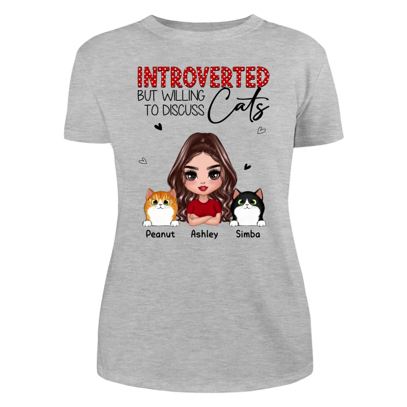 Introverted But Willing To Discuss Cats Funny Doll Cat Mom Polka Dot Pattern Personalized Shirt - Image 10