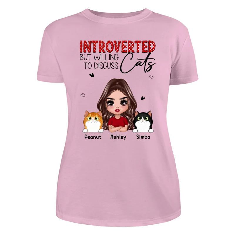 Introverted But Willing To Discuss Cats Funny Doll Cat Mom Polka Dot Pattern Personalized Shirt - Image 11