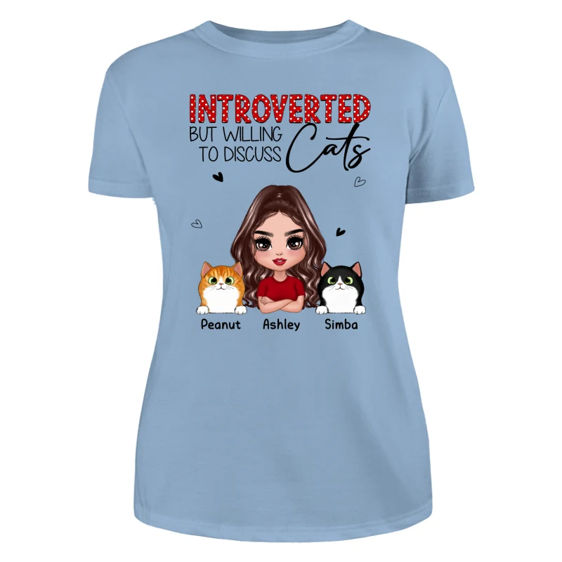 Introverted But Willing To Discuss Cats Funny Doll Cat Mom Polka Dot Pattern Personalized Shirt - Image 12