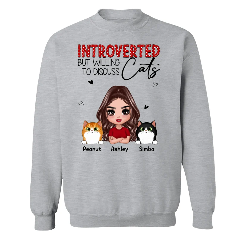 Introverted But Willing To Discuss Cats Funny Doll Cat Mom Polka Dot Pattern Personalized Shirt - Image 18