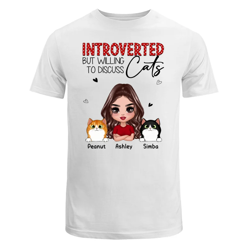 Introverted But Willing To Discuss Cats Funny Doll Cat Mom Polka Dot Pattern Personalized Shirt - Image 5