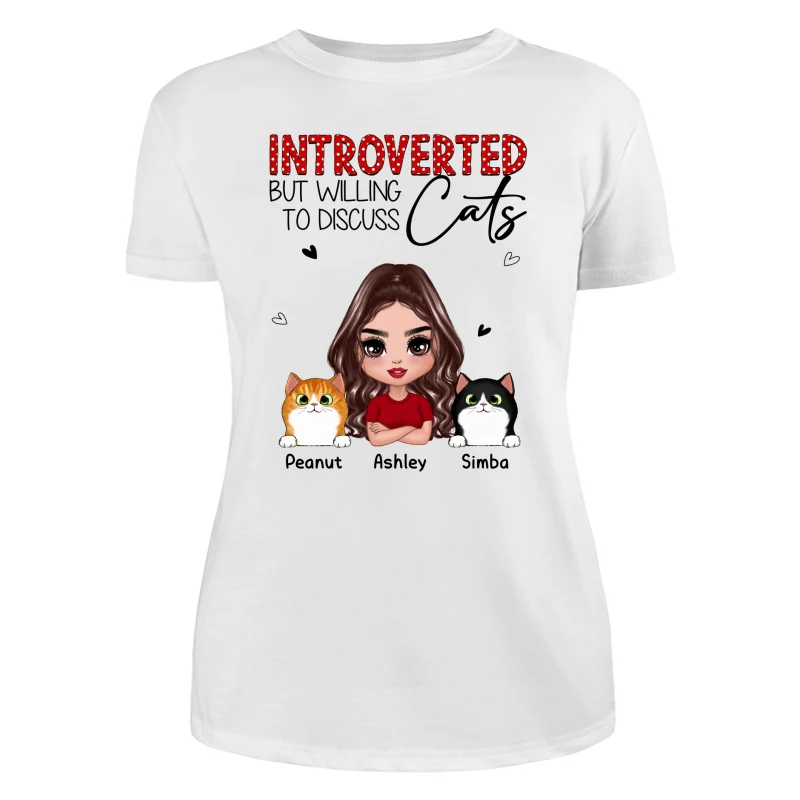 Introverted But Willing To Discuss Cats Funny Doll Cat Mom Polka Dot Pattern Personalized Shirt - Image 9