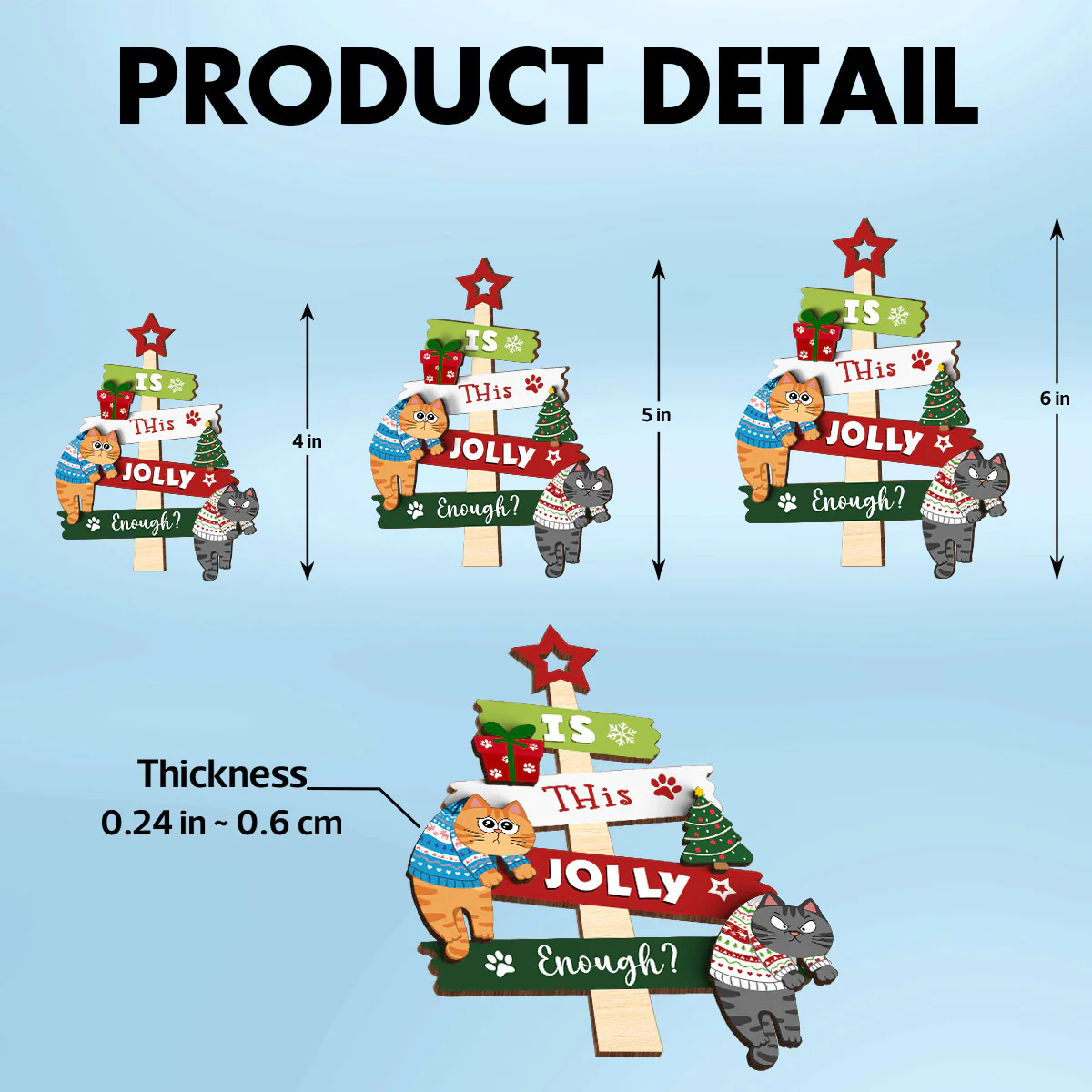 Is This Jolly Enough Naughty Cats On Christmas Tree Personalized 2-Layer Wooden Ornament - Image 6