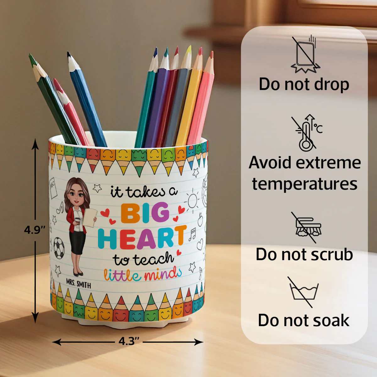 It Takes a Big Heart to Shape Little Mind Doodle Pattern Personalized Rotating Pen Holder, Teacher Appreciation Gift, Back To School Gift - Image 8