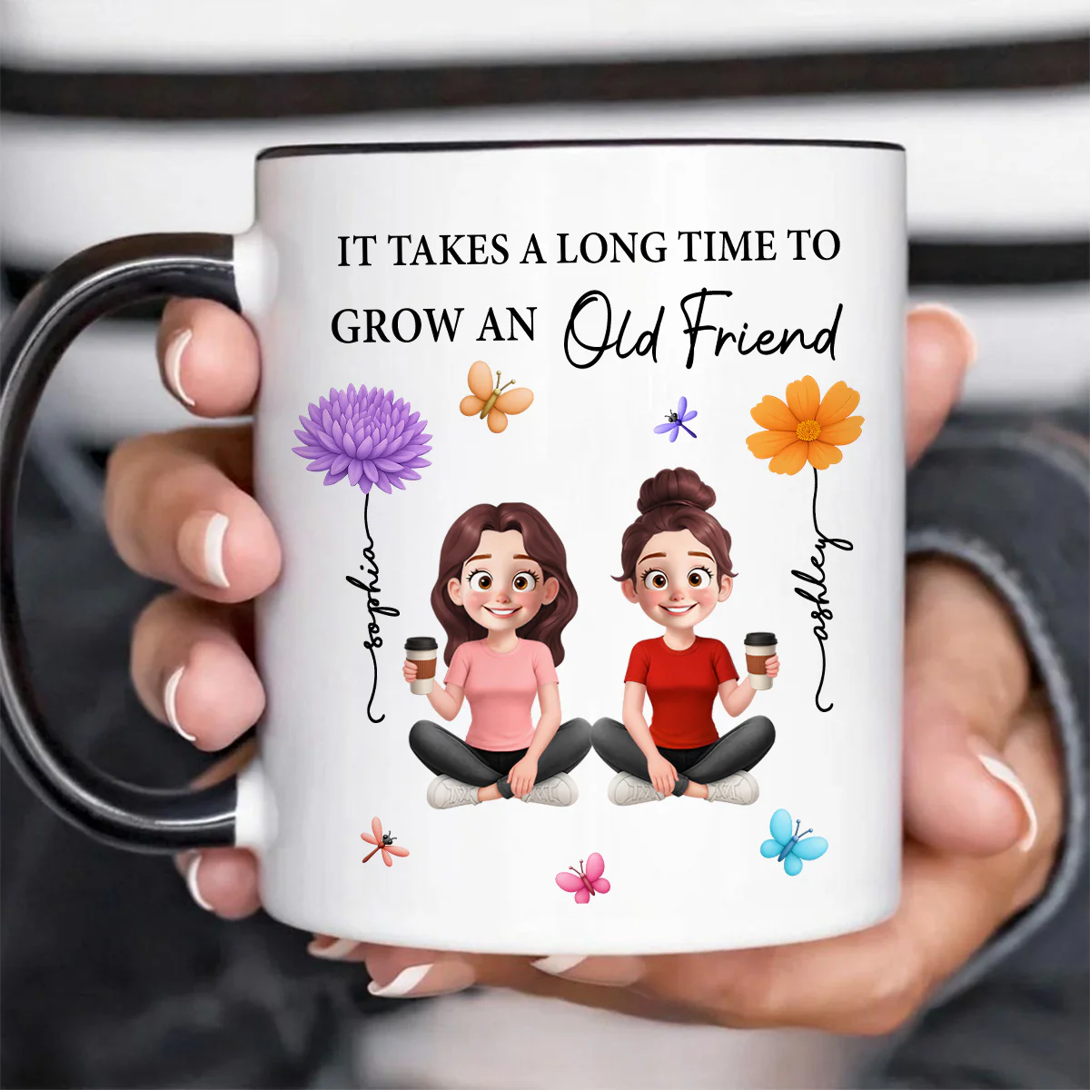 It Takes A Long Time Grow And Old Friends Birth Month Flowers Personalized Mug - Image 6