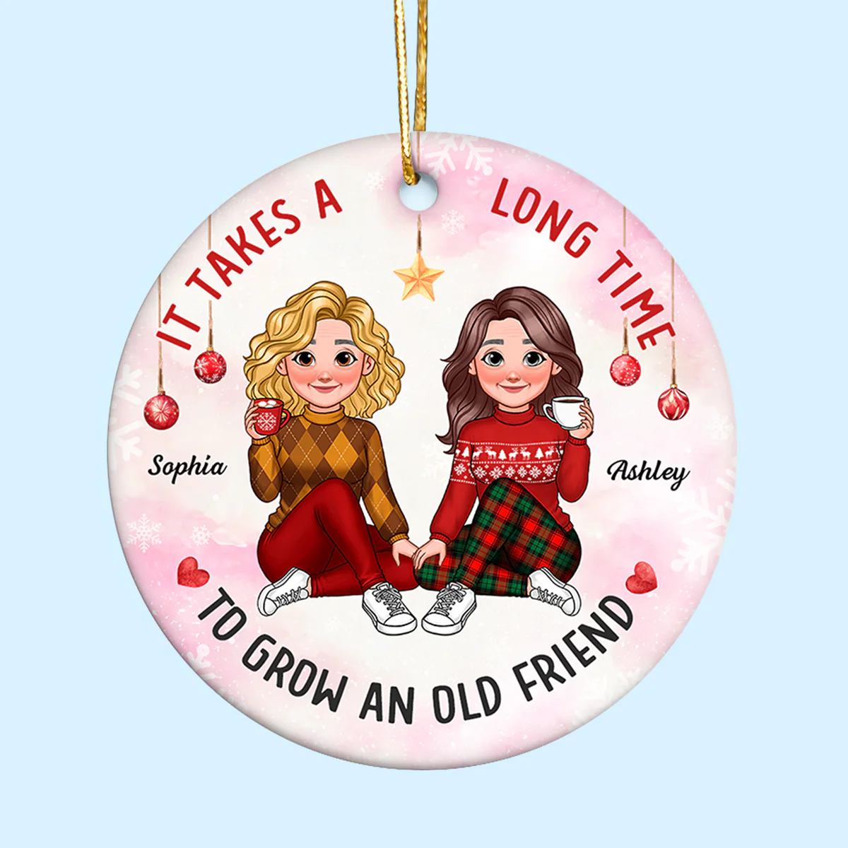 It Takes A Long Time To Grow An Old Friend Animated Besties Personalized Ceramic Ornament, Christmas Gift For Best Friend - Image 2