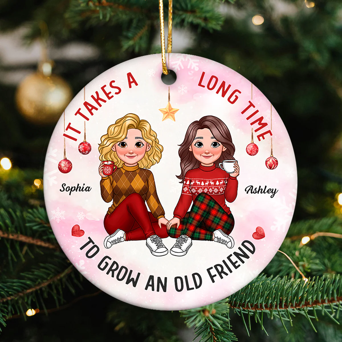 It Takes A Long Time To Grow An Old Friend Animated Besties Personalized Ceramic Ornament, Christmas Gift For Best Friend - Image 7
