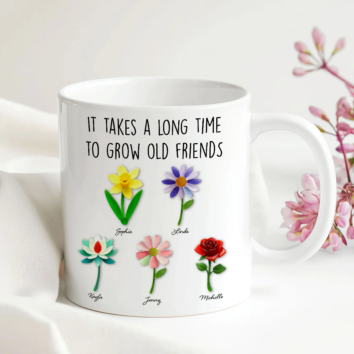 It Takes a Long Time to Grow an Old Friend, Custom Birth Month Flower - Personalized Mug - Christmas Gift for Best Friends - Image 3
