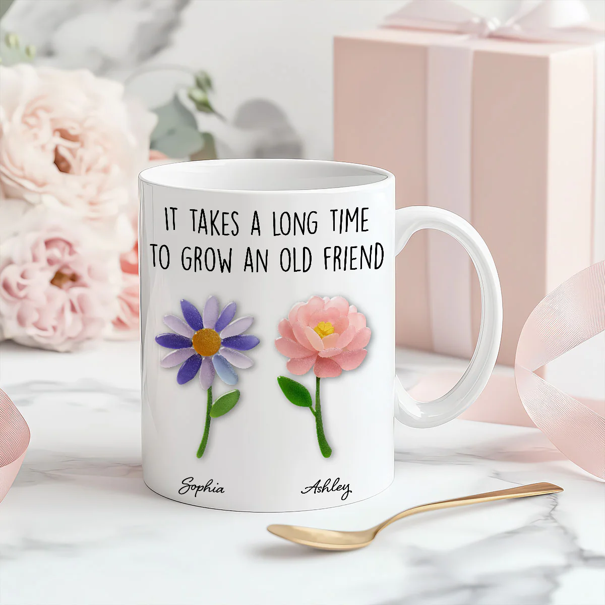 It Takes a Long Time to Grow an Old Friend, Custom Birth Month Flower - Personalized Mug - Christmas Gift for Best Friends - Image 4