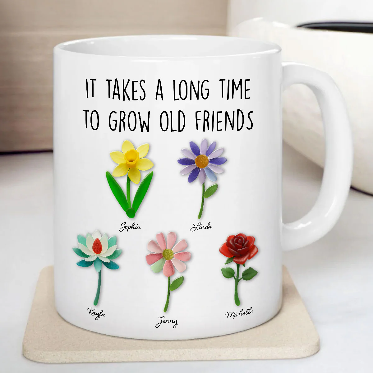 It Takes a Long Time to Grow an Old Friend, Custom Birth Month Flower - Personalized Mug - Christmas Gift for Best Friends - Image 5