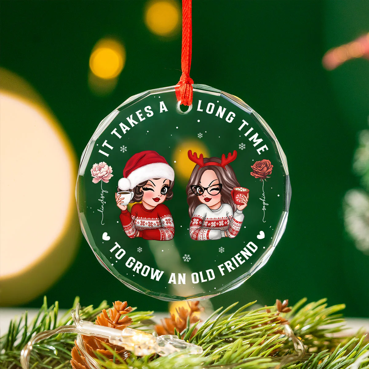 It Takes A Long Time To Grow An Old Friend Personalized Glass Ornament, Christmas Gift For Best Friend - Image 3