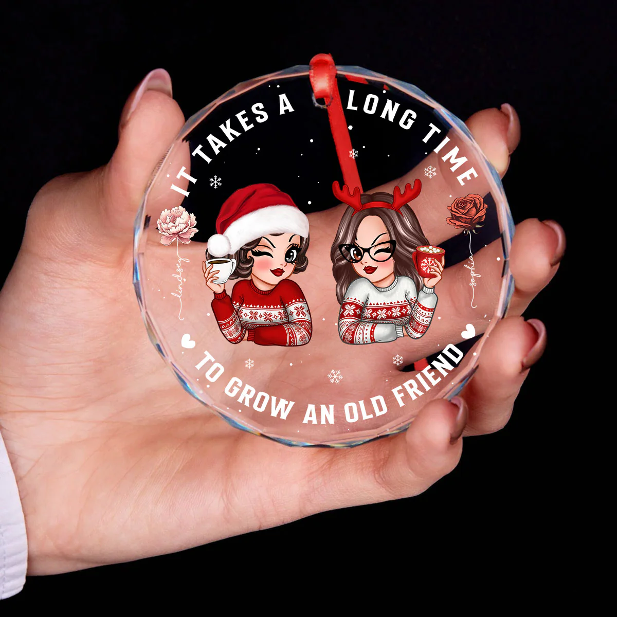 It Takes A Long Time To Grow An Old Friend Personalized Glass Ornament, Christmas Gift For Best Friend - Image 5