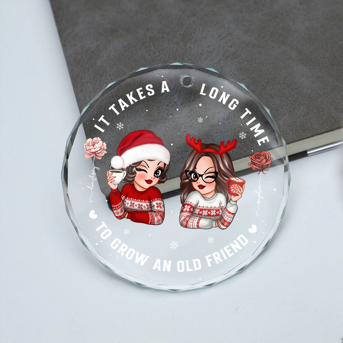 It Takes A Long Time To Grow An Old Friend Personalized Glass Ornament, Christmas Gift For Best Friend - Image 6