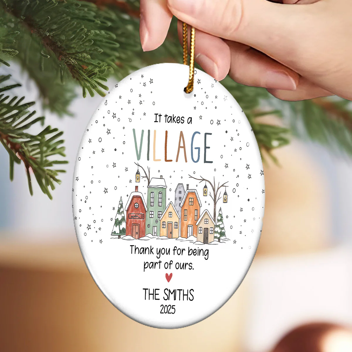 It Takes a Village - Personalized Ceramic Ornament - Neighbor Gift, Thank You Helper Gift, Teacher Appreciation Gift - Image 2