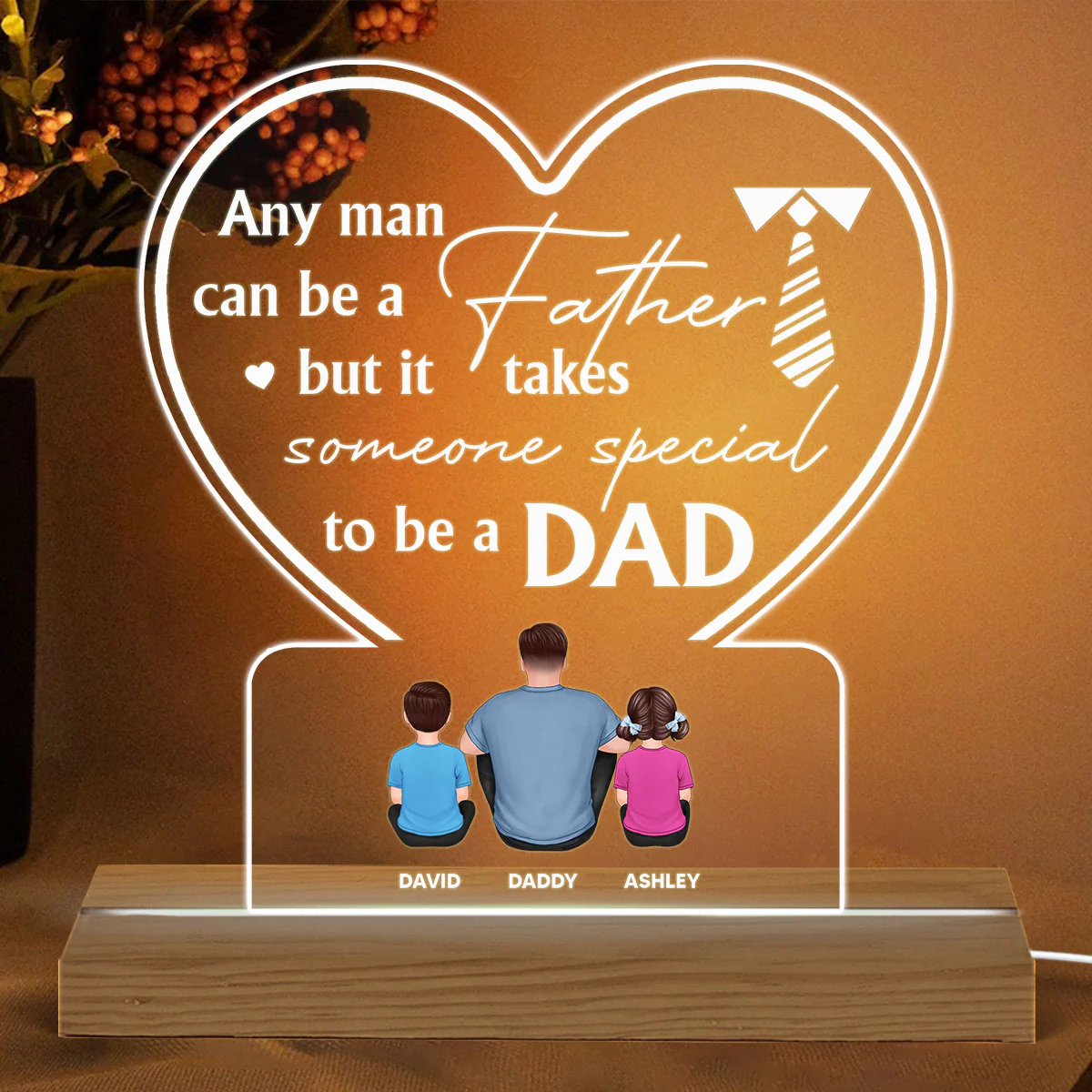 It Takes Someone Special To Be A Dad Back View Man Kids Dog Cat Sitting Father‘s Day Gift Personalized Warm Custom Shape Acrylic Plaque LED Night Light - Image 2