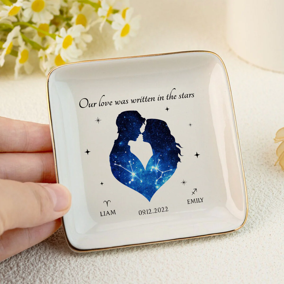 It Was Written In The Stars Hugging Couple Personalized Zodiac Constellation Jewelry Dish, Gift For Bride and Groom, Bridal Shower Gift, Anniversary Gift, Engagement Gift - Image 5