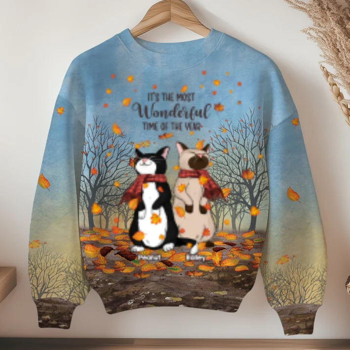 It's Fall Y'all Hello Fall Cute Standing Cats In Fall Season Theme Personalized Sweatshirt, Purrfect Gift for Cat Lover - Image 10