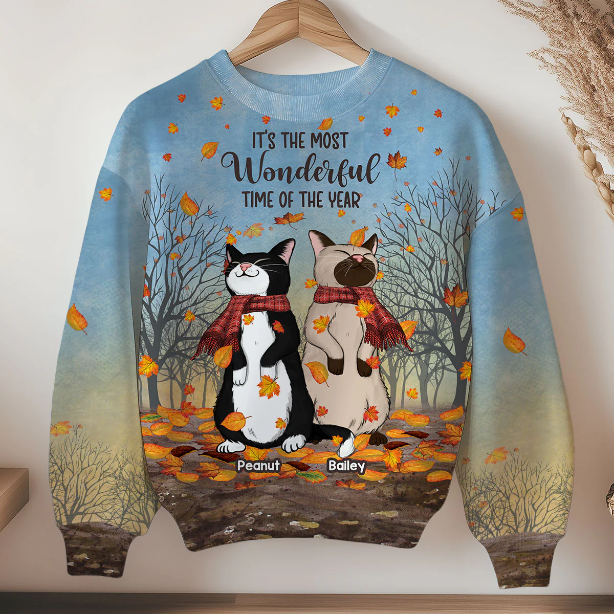 It's Fall Y'all Hello Fall Cute Standing Cats In Fall Season Theme Personalized Sweatshirt, Purrfect Gift for Cat Lover - Image 3