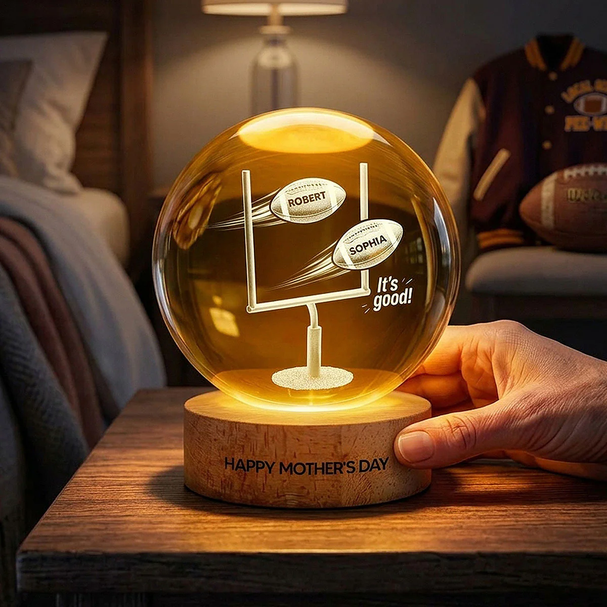 It's Good! Best Mom Ever - Personalized Crystal Ball LED Night Light - Mother's Day Gift For American Football Mom - Image 3