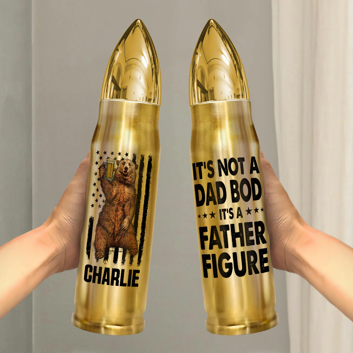 It‘s Not A Dad Bod It’s Father Figure Bear Flag Funny Gift For Husband Dad Personalized Bullet Tumbler - Image 3