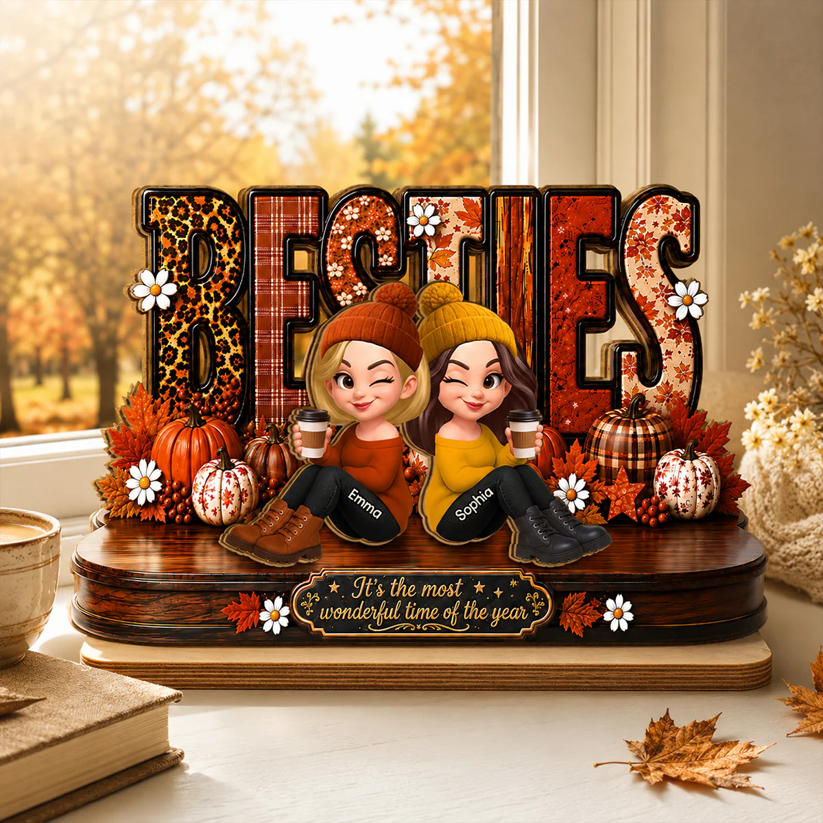 It's The Most Wonderful Time Of The Year Besties - Personalized 2-Layered Wooden Plaque - Fall Season Gift For Besties - Image 6