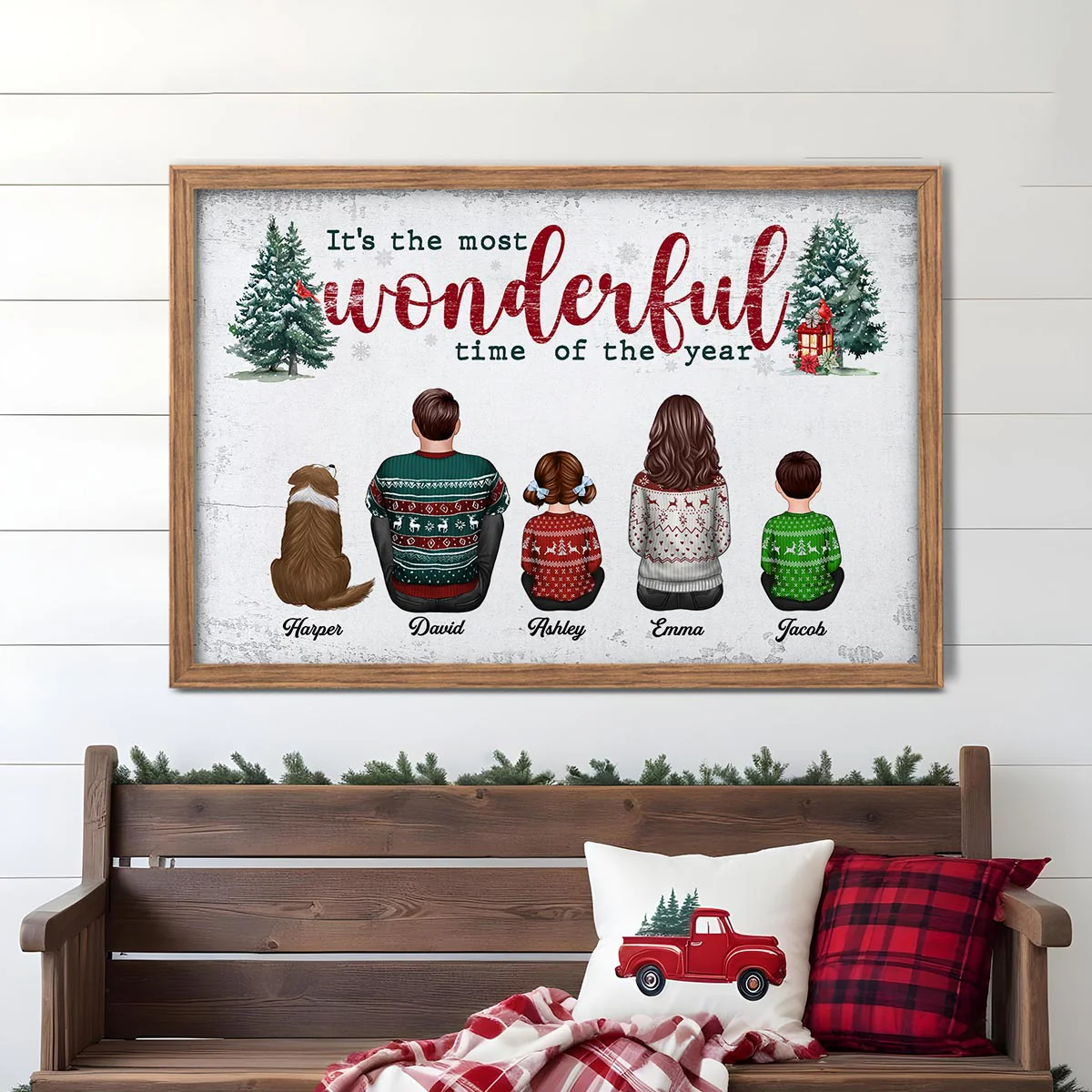 It's The Most Wonderful Time Of The Year Christmas Family Sitting Together Personalized Poster, Rustic Christmas Decoration