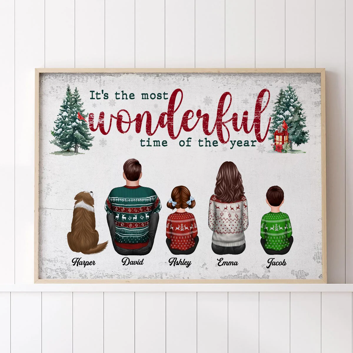It's The Most Wonderful Time Of The Year Christmas Family Sitting Together Personalized Poster, Rustic Christmas Decoration - Image 2
