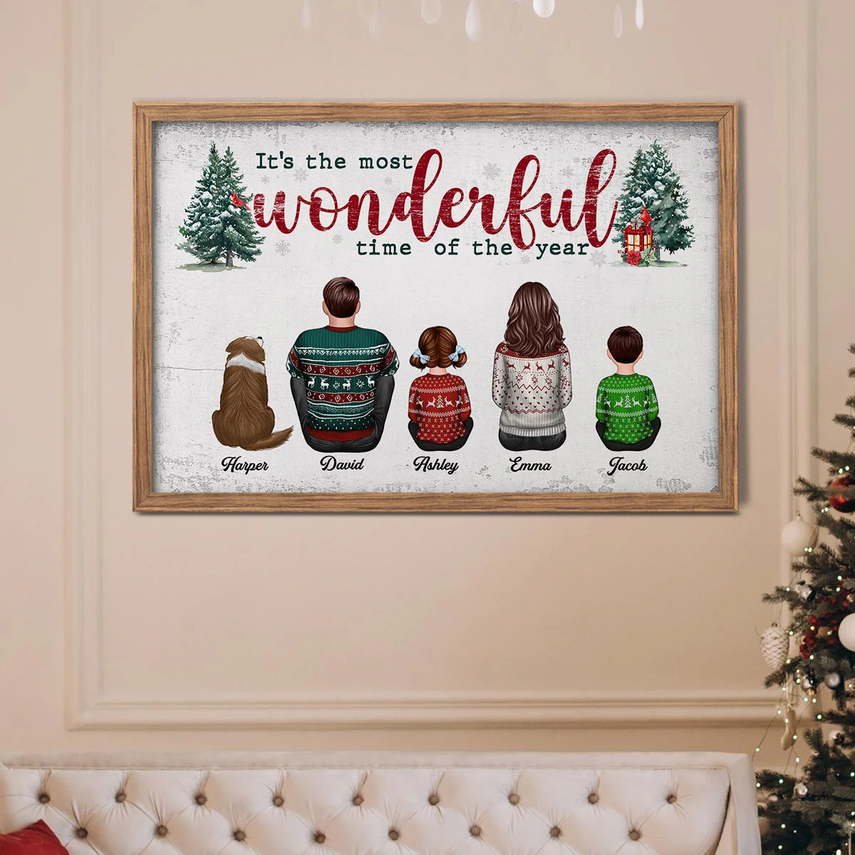 It's The Most Wonderful Time Of The Year Christmas Family Sitting Together Personalized Poster, Rustic Christmas Decoration - Image 5