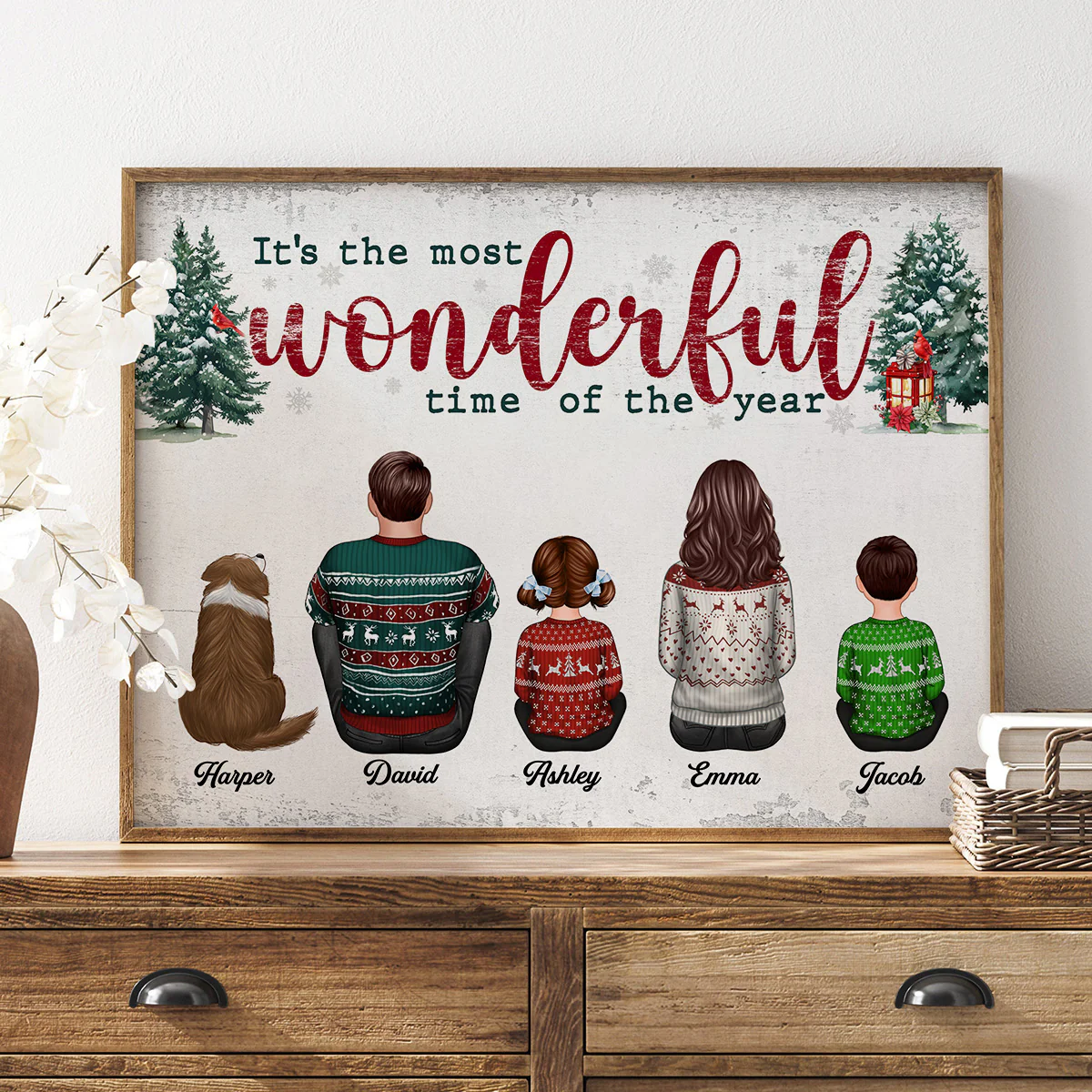 It's The Most Wonderful Time Of The Year Christmas Family Sitting Together Personalized Poster, Rustic Christmas Decoration - Image 6