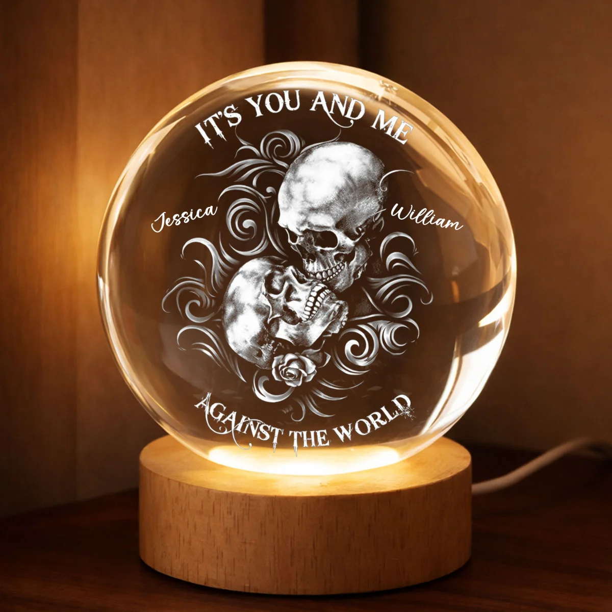 It's You and Me Against the World - Personalized Crystal Ball LED Night Light - Sentimental Valentine's Day Gift for Her, for Him - Image 11