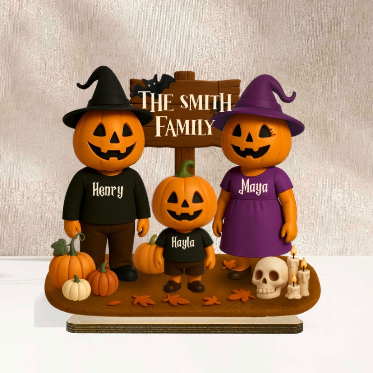 Jack O' Lantern Grandparents, Grandkids 3D Effect Personalized 2-Layered Standing Wooden Plaque, Halloween Decor - Image 10