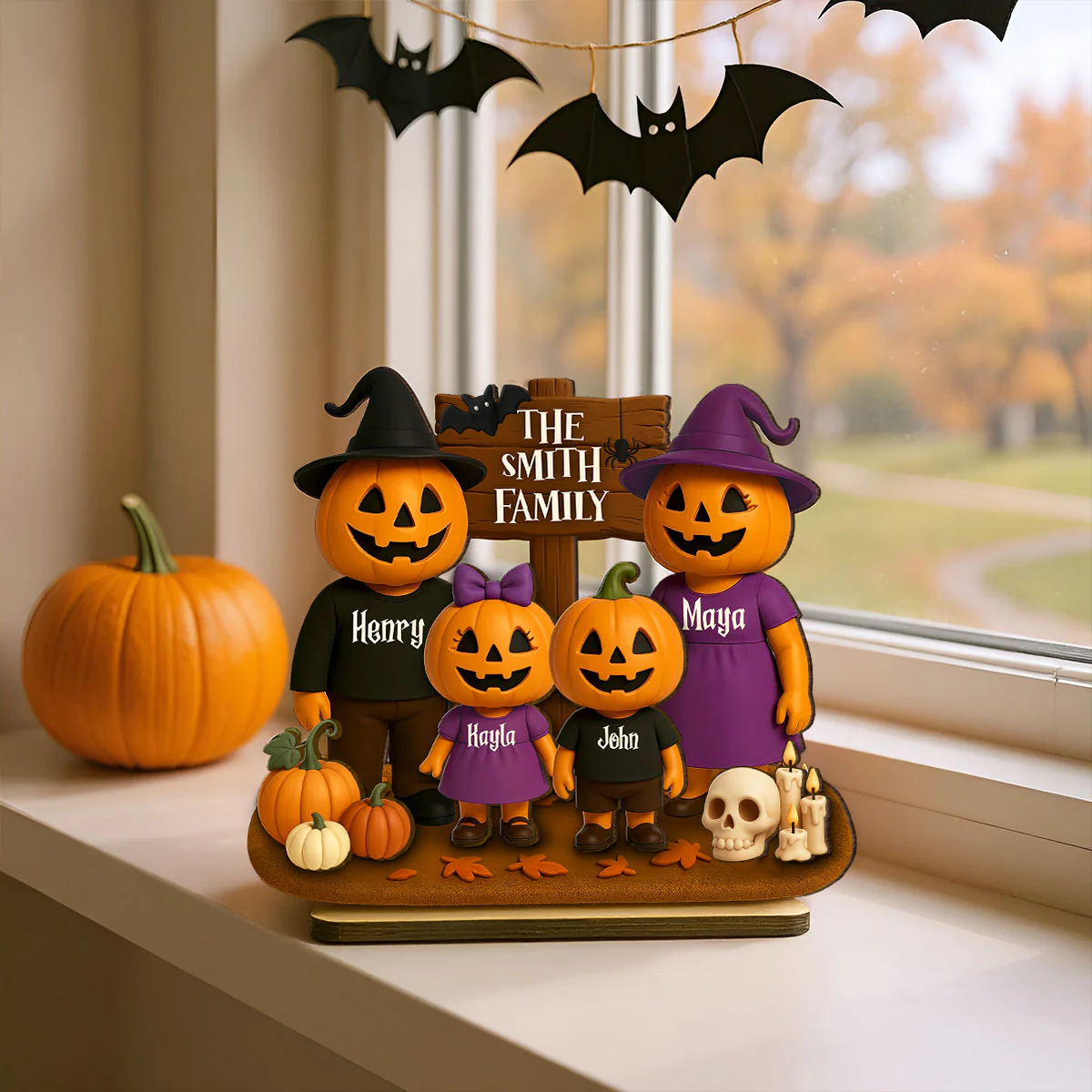 Jack O' Lantern Grandparents, Grandkids 3D Effect Personalized 2-Layered Standing Wooden Plaque, Halloween Decor - Image 3