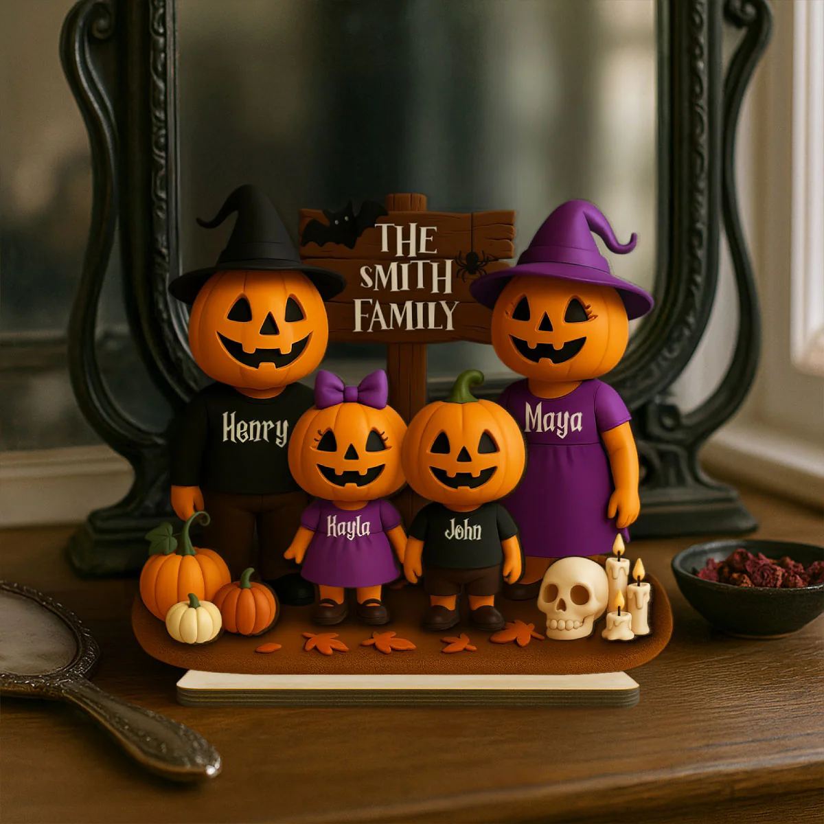 Jack O' Lantern Family 3D Effect Personalized 2-Layered Standing Wooden Plaque, Halloween Decor - Image 4