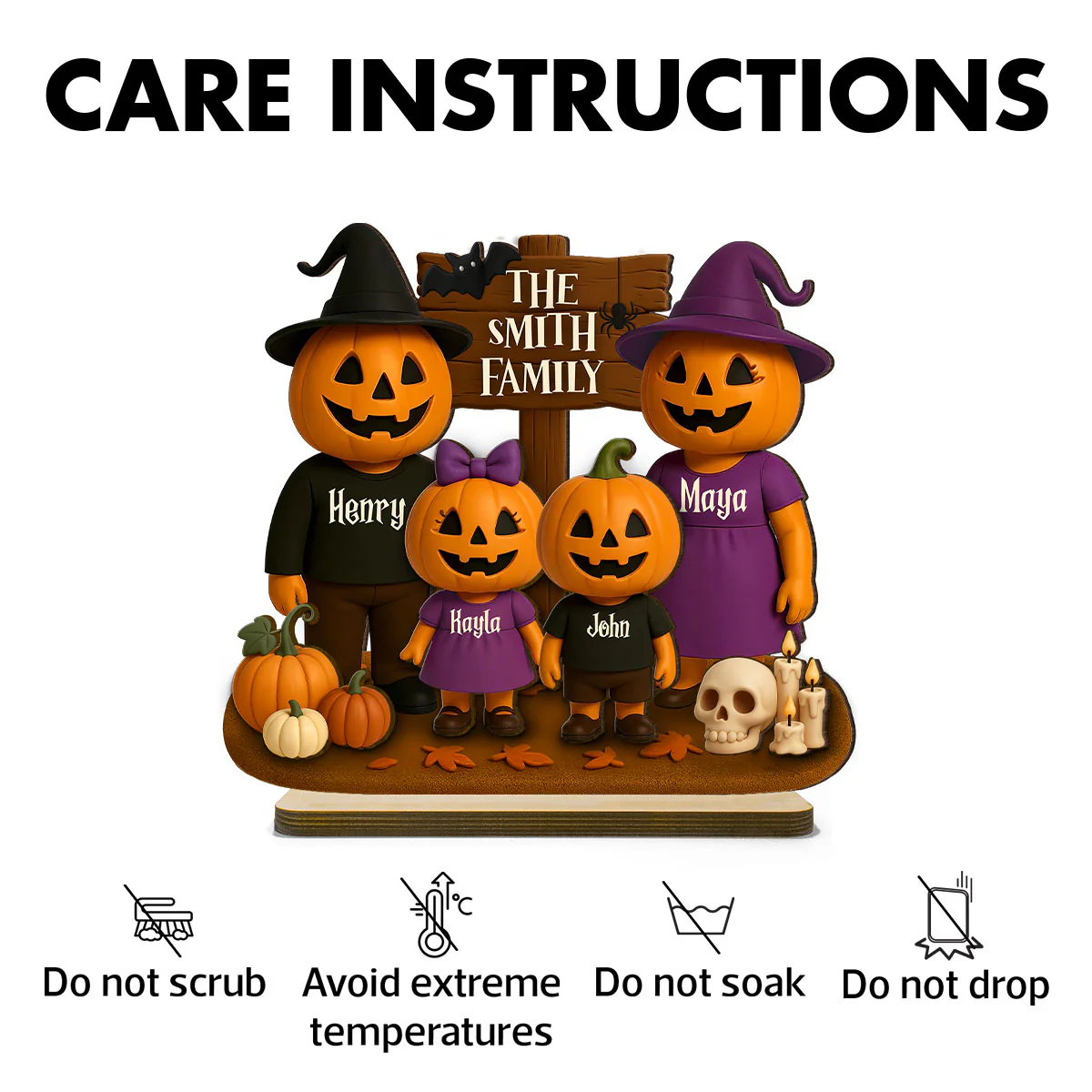 Jack O' Lantern Family 3D Effect Personalized 2-Layered Standing Wooden Plaque, Halloween Decor - Image 7