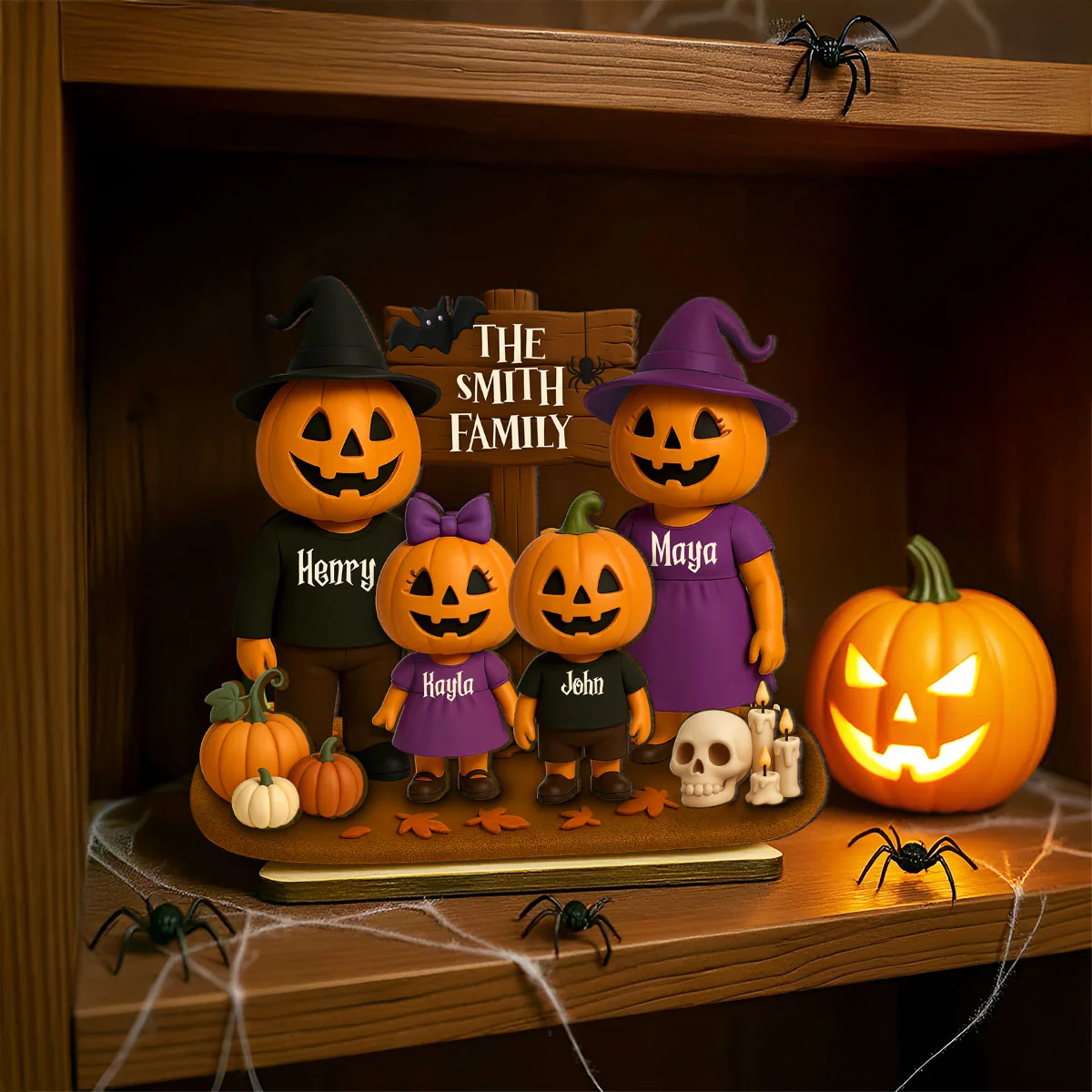 Jack O' Lantern Family 3D Effect Personalized 2-Layered Standing Wooden Plaque, Halloween Decor - Image 8