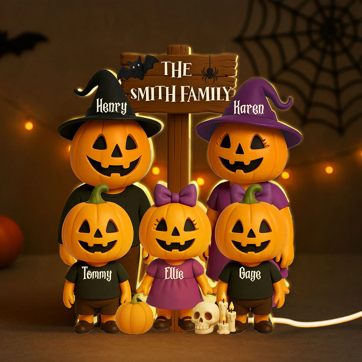 Jack O' Lantern Family 3D Effect Personalized Light Box Halloween Decor - Image 2