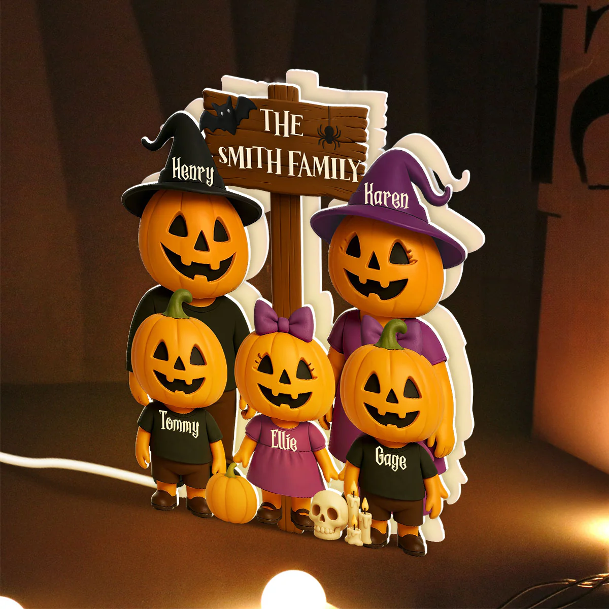 Jack O' Lantern Family 3D Effect Personalized Light Box Halloween Decor - Image 3
